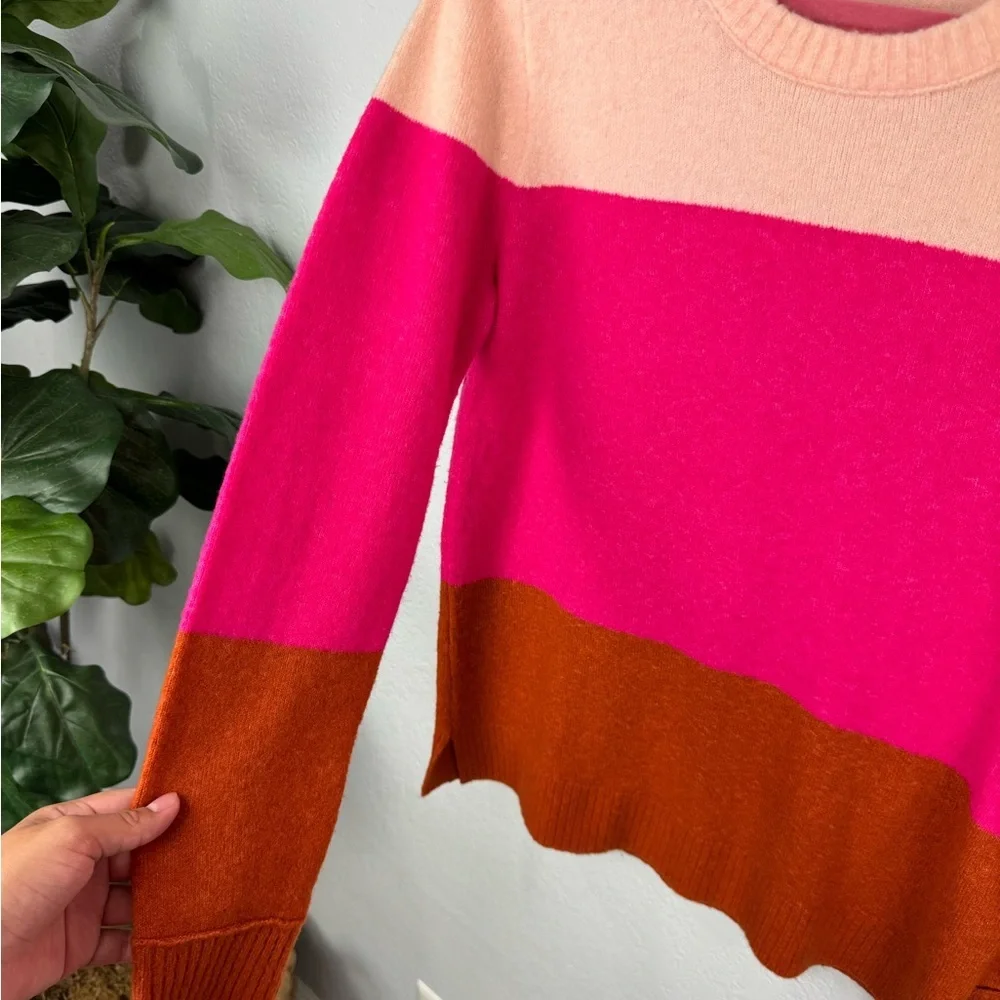 J Crew Colorblock Soft Wool Blend Sweater Pink Orange AR387